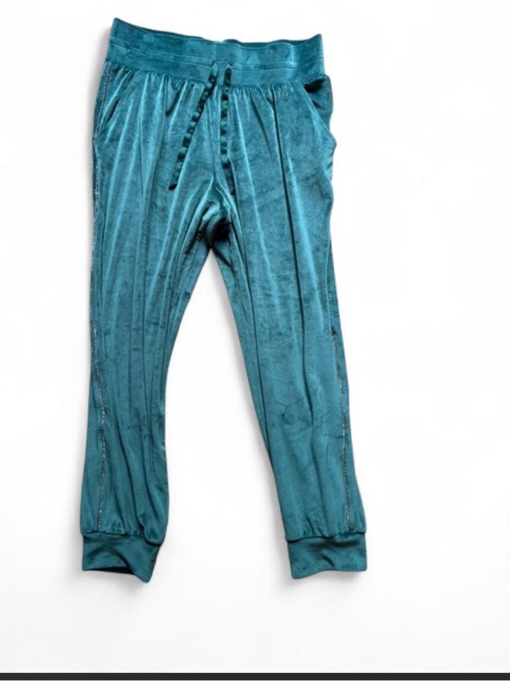 Y2k Victoria’s Secret Teal Velour Crushed Velvet Jogger Bedazzled Sweatpants